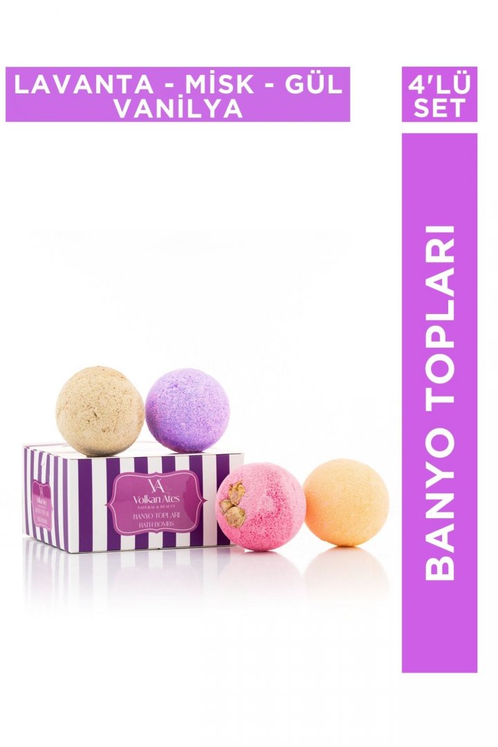 Volkan Ates Natural & Beauty 4'lü Banyo Topu Seti Lavanta - Misk - Vanilya - Gül 4x120 gr